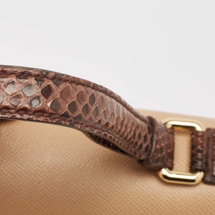 Pre Owned Dolce & Gabbana Brown/Beige Python and Leather Medium Miss Monica Top Handle Bag