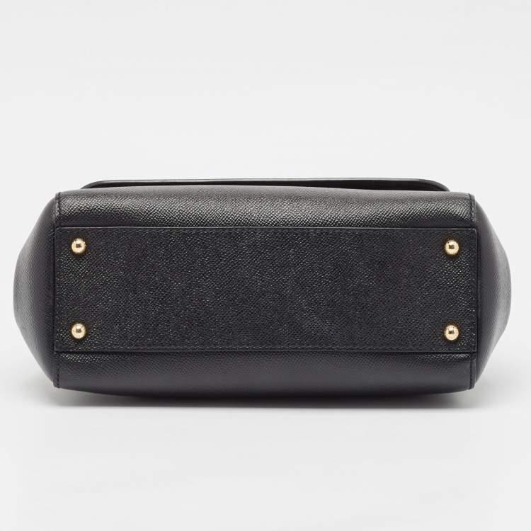 Pre Owned Dolce & Gabbana Black Leather Medium Studded Miss Sicily Top Handle Bag