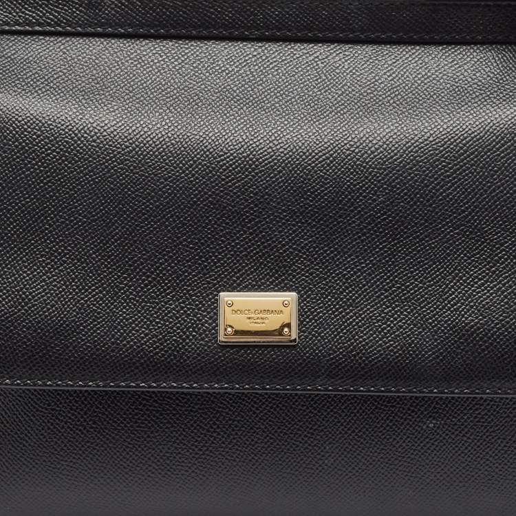 Pre Owned Dolce & Gabbana Black Leather Medium Studded Miss Sicily Top Handle Bag