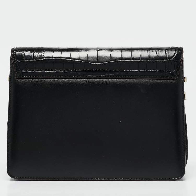 Pre Owned Dolce & Gabbana Black Crocodile Leather and Python Lucia Shoulder Bag