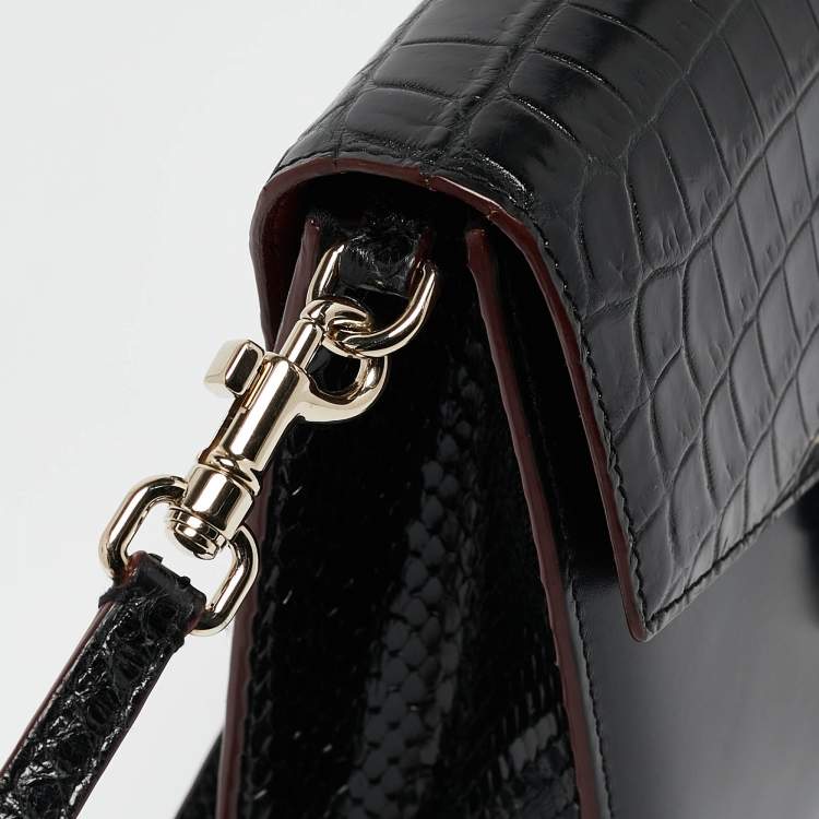 Pre Owned Dolce & Gabbana Black Crocodile Leather and Python Lucia Shoulder Bag