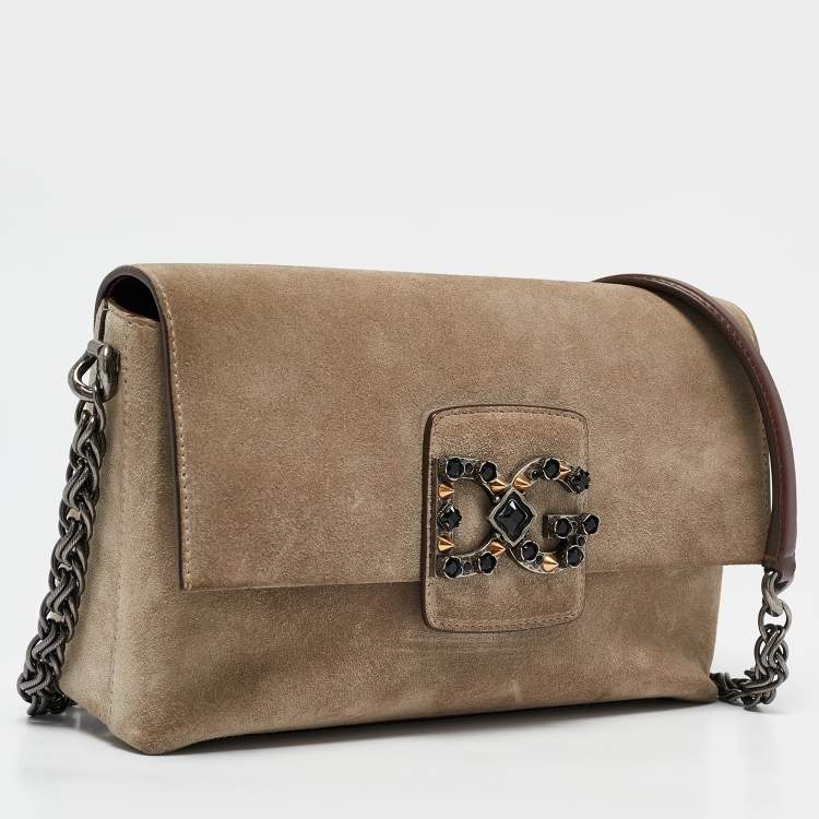 Pre Owned Dolce & Gabbana Beige Suede DG Millennials Shoulder Bag