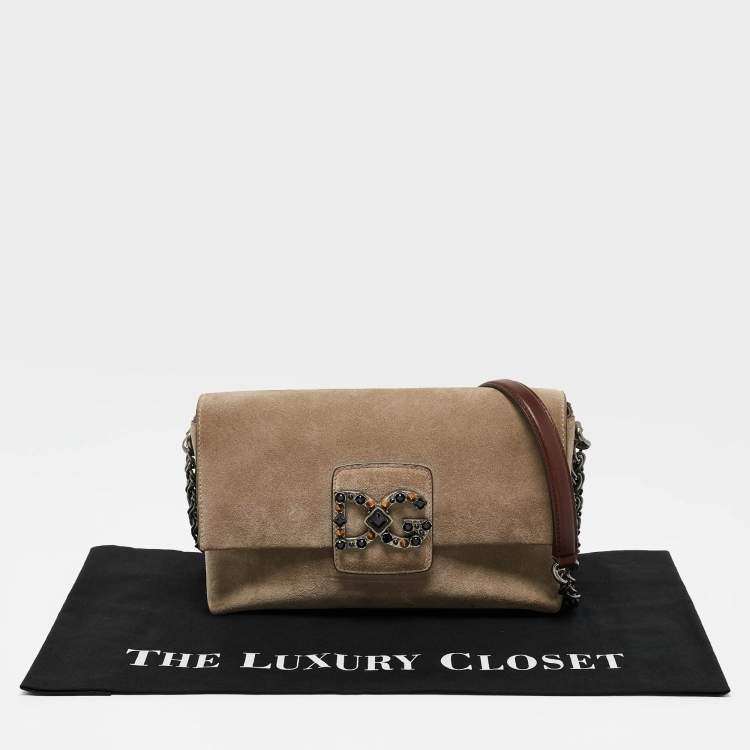 Pre Owned Dolce & Gabbana Beige Suede DG Millennials Shoulder Bag