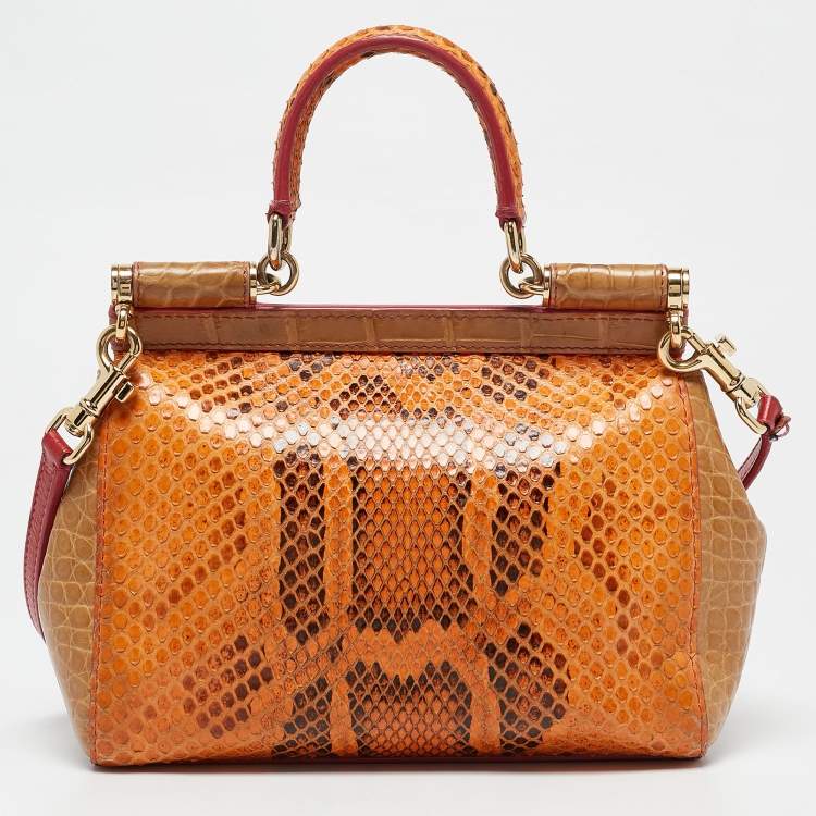 Pre Owned Dolce & Gabbana Multicolor Python, Croc and Leather Small Miss Sicily Top Handle Bag