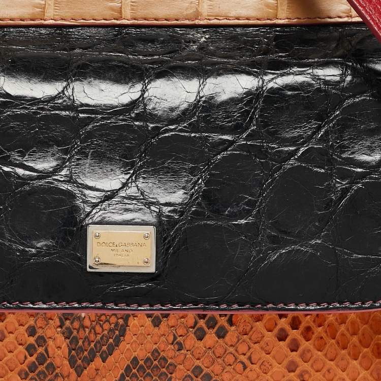 Pre Owned Dolce & Gabbana Multicolor Python, Croc and Leather Small Miss Sicily Top Handle Bag