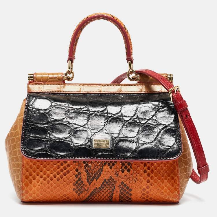 Pre Owned Dolce & Gabbana Multicolor Python, Croc and Leather Small Miss Sicily Top Handle Bag