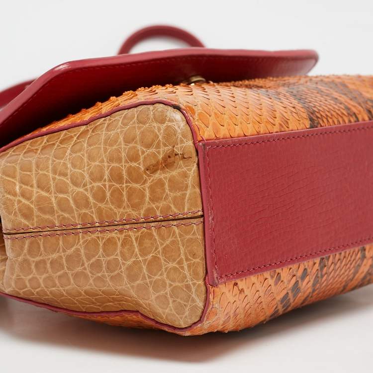 Pre Owned Dolce & Gabbana Multicolor Python, Croc and Leather Small Miss Sicily Top Handle Bag