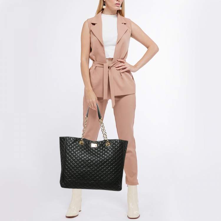 Pre Owned Dolce & Gabbana Black Quilted Leather Chain Shopper Tote
