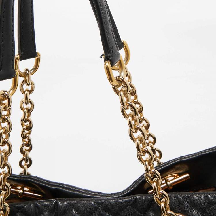 Pre Owned Dolce & Gabbana Black Quilted Leather Chain Shopper Tote