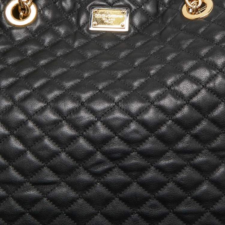 Pre Owned Dolce & Gabbana Black Quilted Leather Chain Shopper Tote