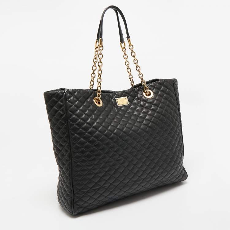 Pre Owned Dolce & Gabbana Black Quilted Leather Chain Shopper Tote