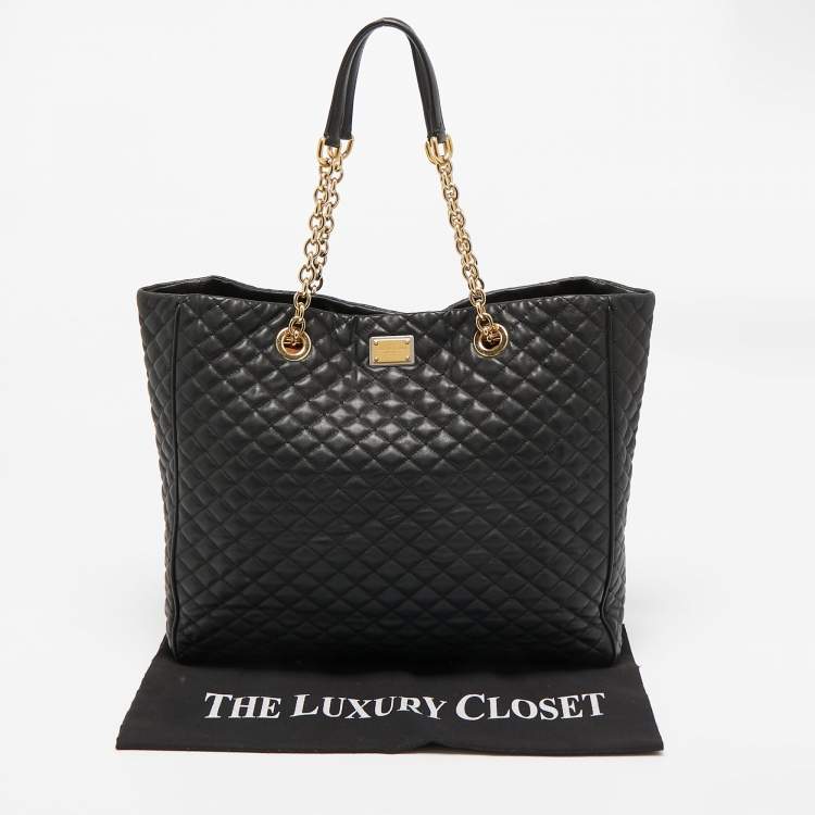 Pre Owned Dolce & Gabbana Black Quilted Leather Chain Shopper Tote