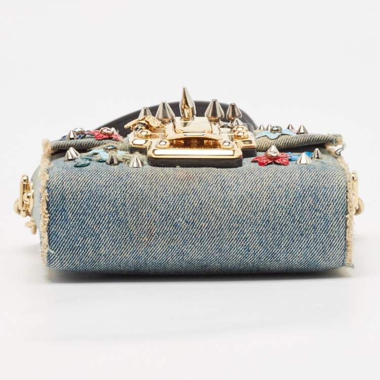 Pre Owned Dolce & Gabbana Blue Denim Mini Embellished Lucia Shoulder Bag