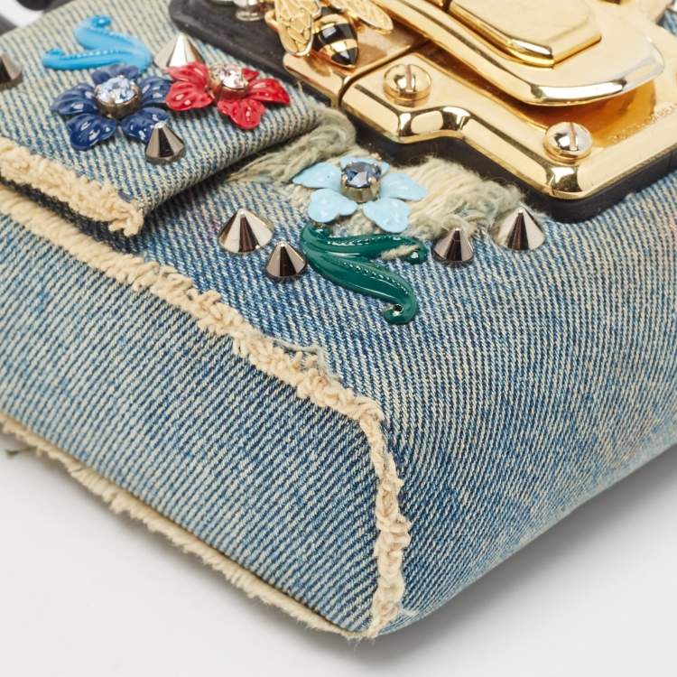 Pre Owned Dolce & Gabbana Blue Denim Mini Embellished Lucia Shoulder Bag