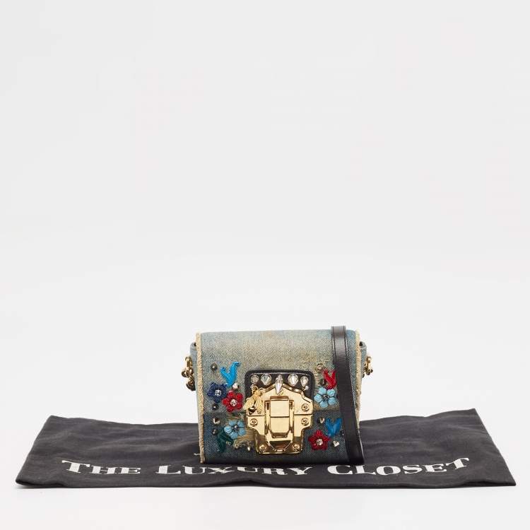 Pre Owned Dolce & Gabbana Blue Denim Mini Embellished Lucia Shoulder Bag