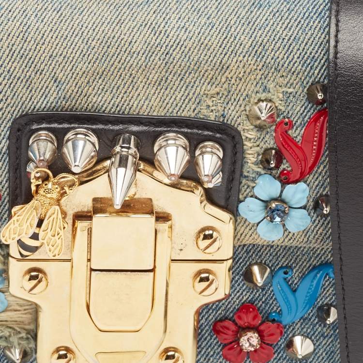 Pre Owned Dolce & Gabbana Blue Denim Mini Embellished Lucia Shoulder Bag