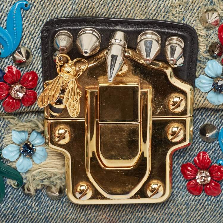 Pre Owned Dolce & Gabbana Blue Denim Mini Embellished Lucia Shoulder Bag