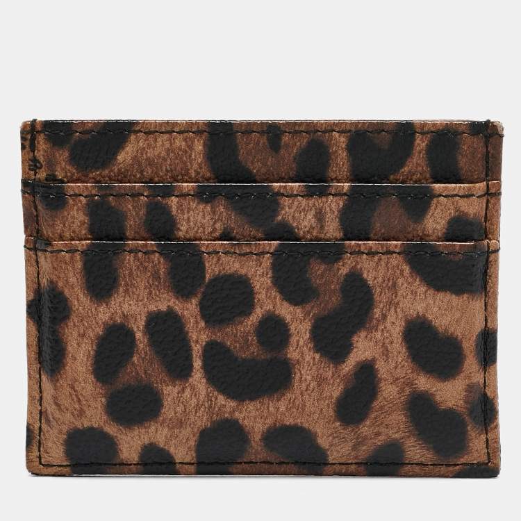 Pre Owned Dolce & Gabbana Brown Leopard Print Coated Canvas Logo Card Holder