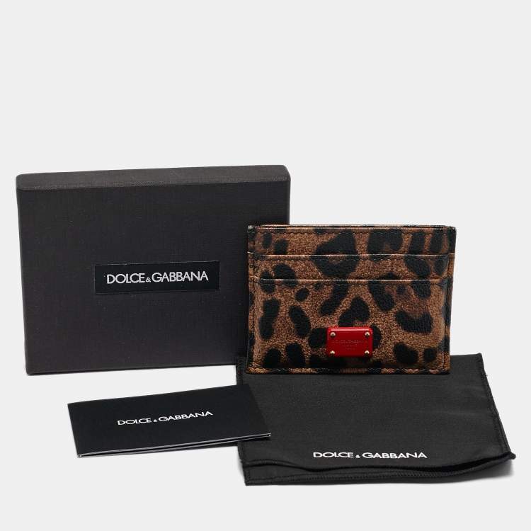 Pre Owned Dolce & Gabbana Brown Leopard Print Coated Canvas Logo Card Holder