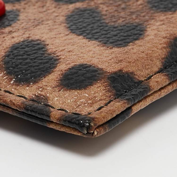Pre Owned Dolce & Gabbana Brown Leopard Print Coated Canvas Logo Card Holder