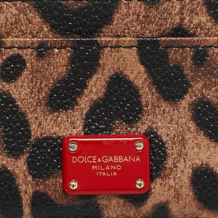 Pre Owned Dolce & Gabbana Brown Leopard Print Coated Canvas Logo Card Holder