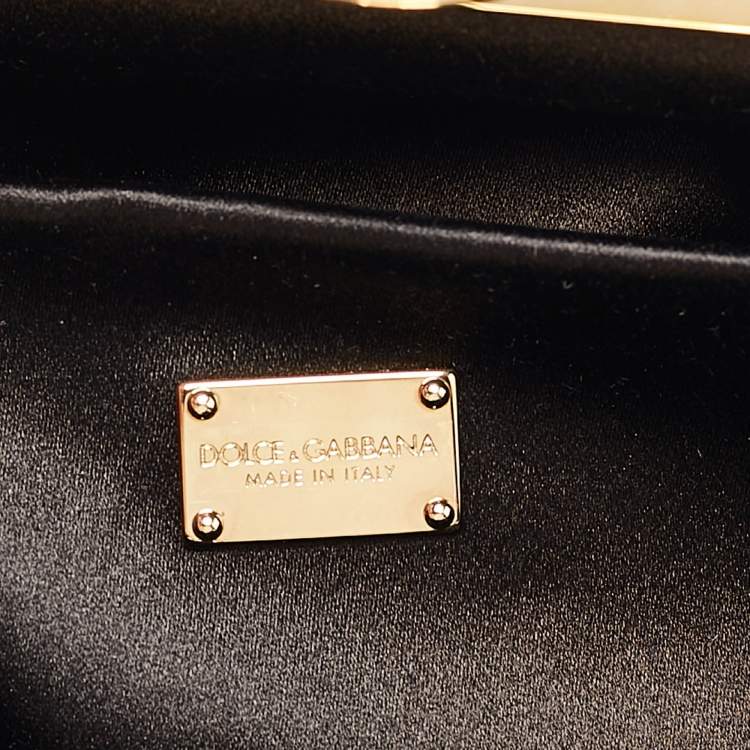 Pre Owned Dolce & Gabbana Black Velvet Crystals Embellished Frame Clutch Bag