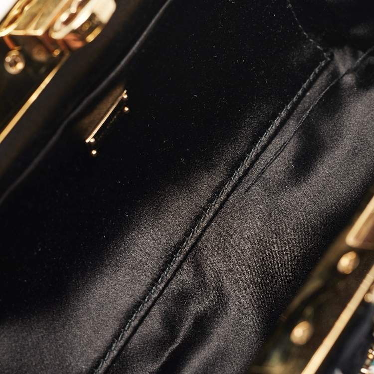 Pre Owned Dolce & Gabbana Black Velvet Crystals Embellished Frame Clutch Bag