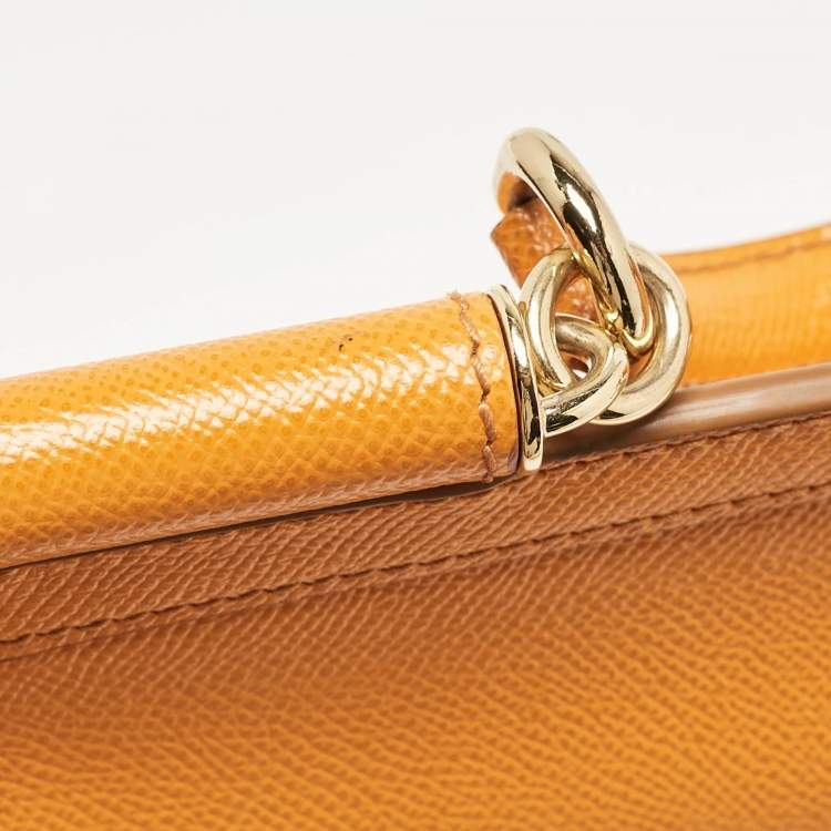Pre Owned Dolce & Gabbana Orange Leather Medium Miss Sicily Top Handle Bag