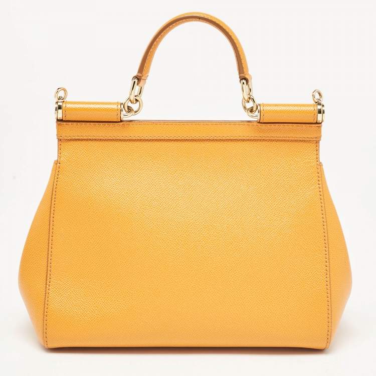 Pre Owned Dolce & Gabbana Orange Leather Medium Miss Sicily Top Handle Bag
