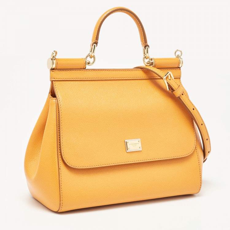 Pre Owned Dolce & Gabbana Orange Leather Medium Miss Sicily Top Handle Bag