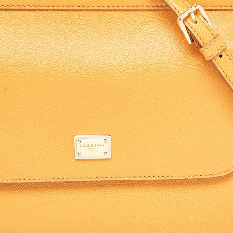 Pre Owned Dolce & Gabbana Orange Leather Medium Miss Sicily Top Handle Bag