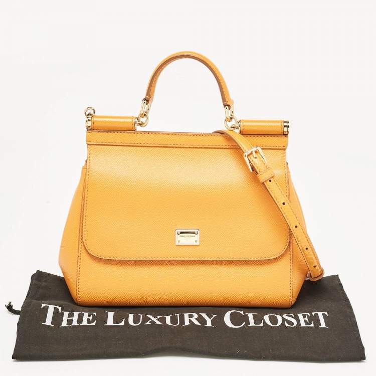 Pre Owned Dolce & Gabbana Orange Leather Medium Miss Sicily Top Handle Bag