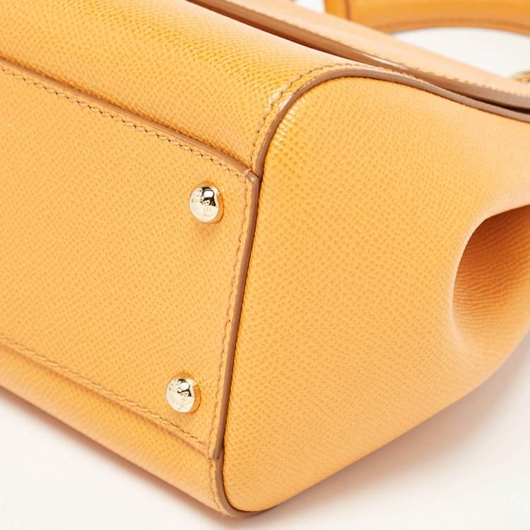 Pre Owned Dolce & Gabbana Orange Leather Medium Miss Sicily Top Handle Bag