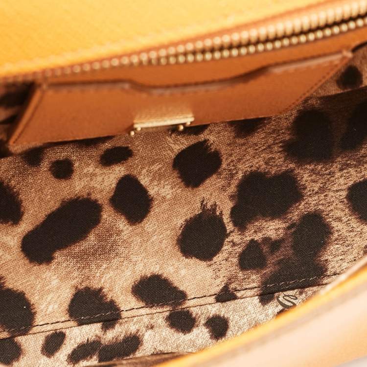 Pre Owned Dolce & Gabbana Orange Leather Medium Miss Sicily Top Handle Bag