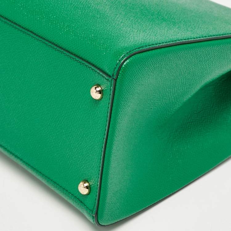Pre Owned Dolce & Gabbana Green Leather Twist Lock Flap Top Handle Bag