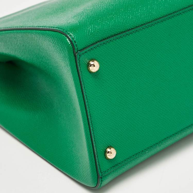Pre Owned Dolce & Gabbana Green Leather Twist Lock Flap Top Handle Bag