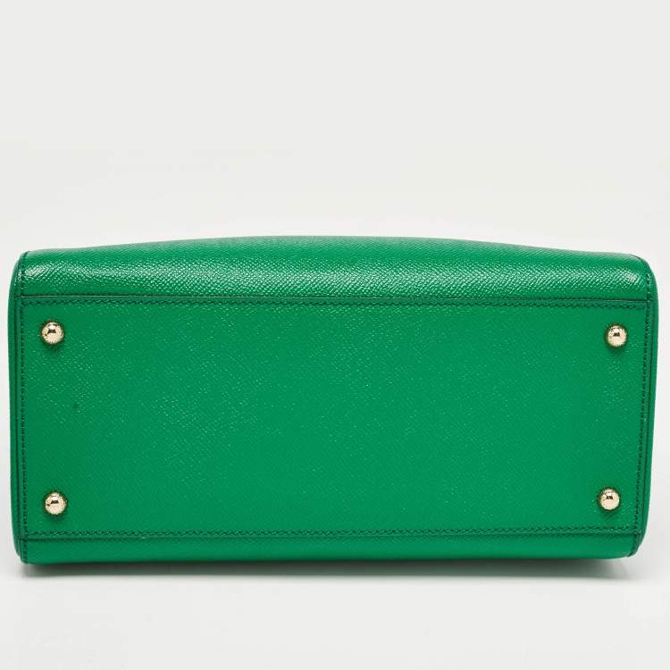 Pre Owned Dolce & Gabbana Green Leather Twist Lock Flap Top Handle Bag