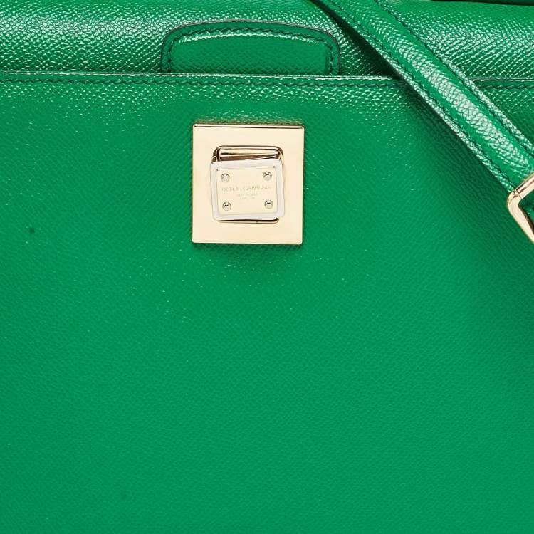Pre Owned Dolce & Gabbana Green Leather Twist Lock Flap Top Handle Bag