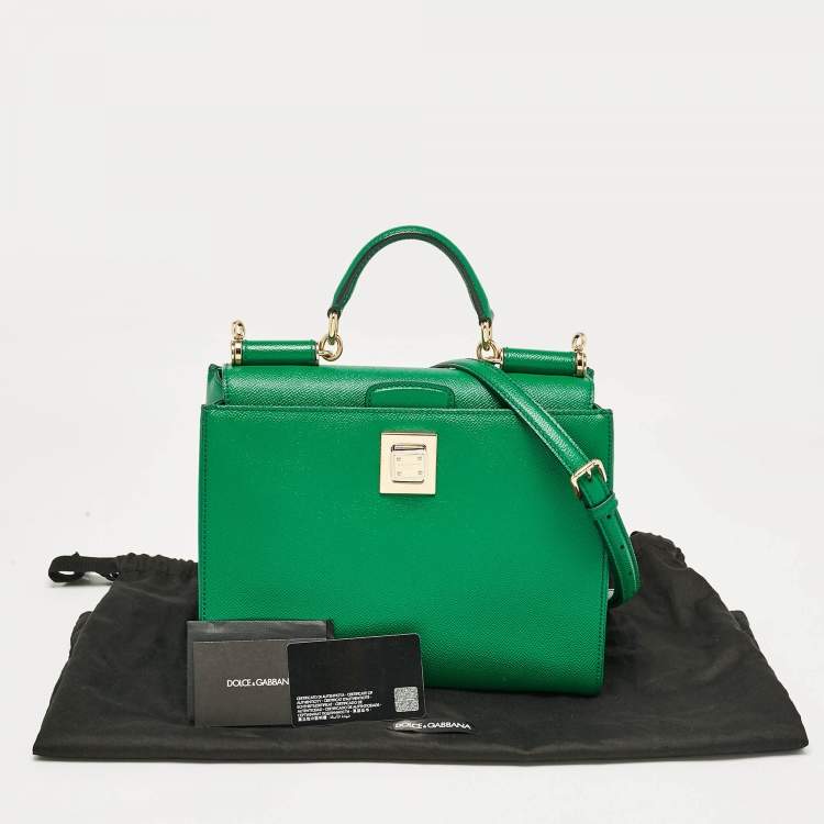 Pre Owned Dolce & Gabbana Green Leather Twist Lock Flap Top Handle Bag