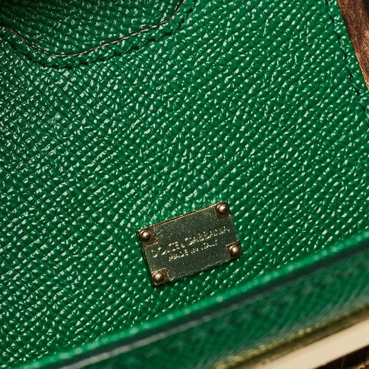 Pre Owned Dolce & Gabbana Green Leather Twist Lock Flap Top Handle Bag
