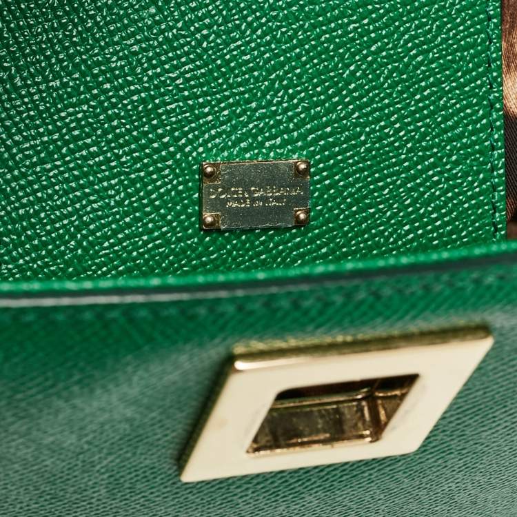 Pre Owned Dolce & Gabbana Green Leather Twist Lock Flap Top Handle Bag