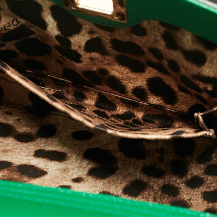 Pre Owned Dolce & Gabbana Green Leather Twist Lock Flap Top Handle Bag
