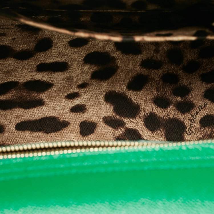 Pre Owned Dolce & Gabbana Green Leather Twist Lock Flap Top Handle Bag
