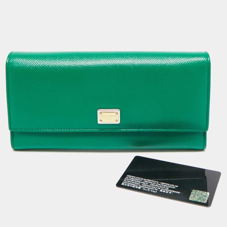 Pre Owned Dolce & Gabbana Green Leather Flap Continental Wallet