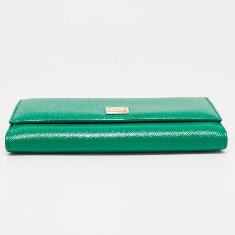 Pre Owned Dolce & Gabbana Green Leather Flap Continental Wallet