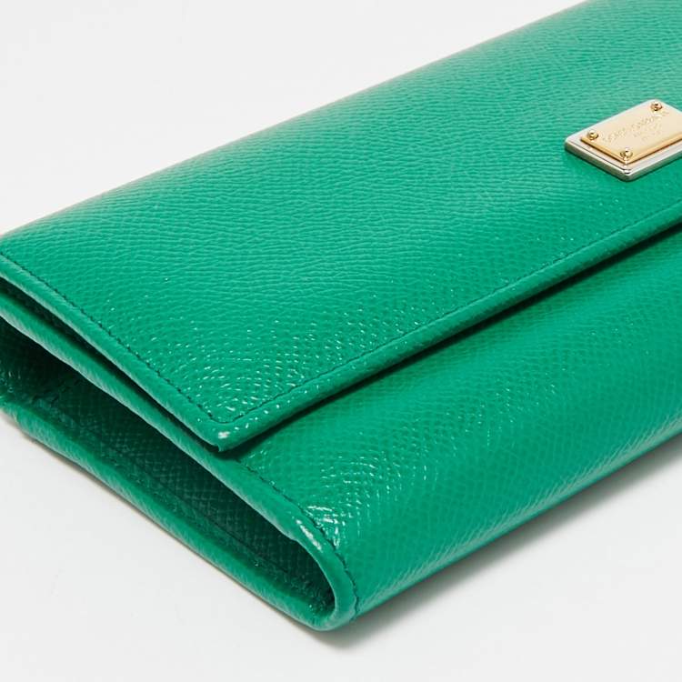 Pre Owned Dolce & Gabbana Green Leather Flap Continental Wallet