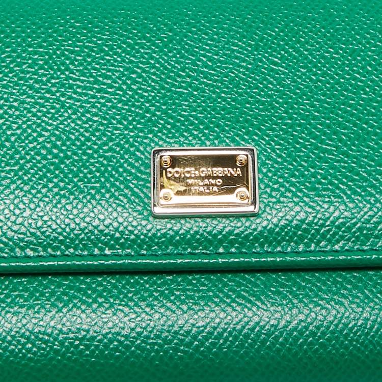 Pre Owned Dolce & Gabbana Green Leather Flap Continental Wallet