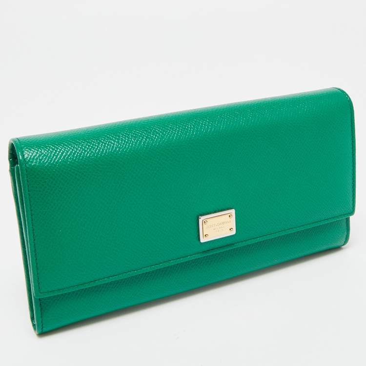 Pre Owned Dolce & Gabbana Green Leather Flap Continental Wallet