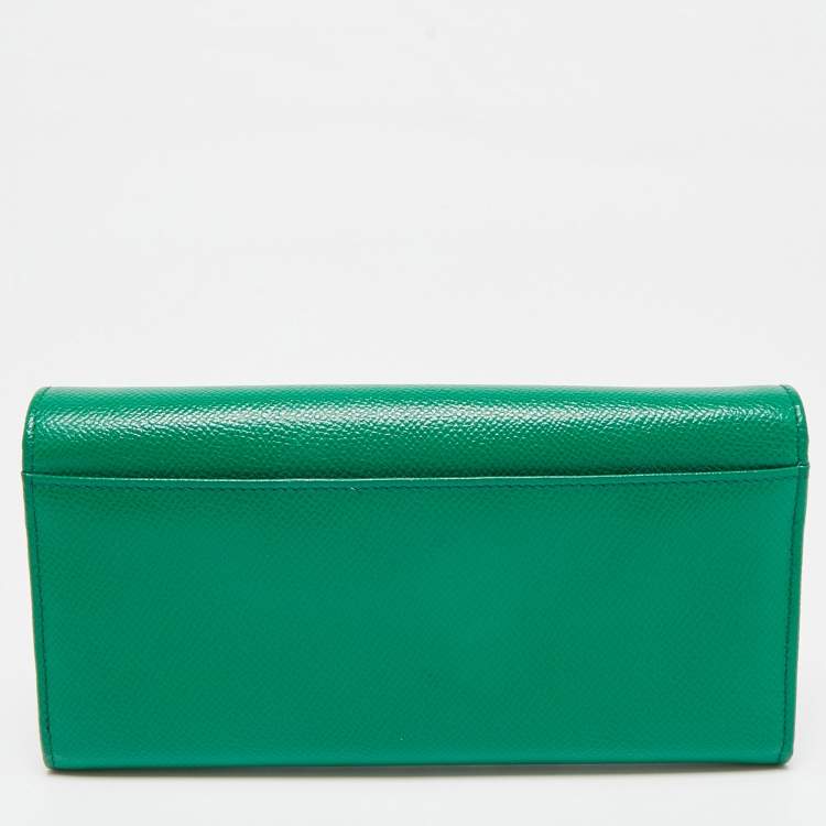 Pre Owned Dolce & Gabbana Green Leather Flap Continental Wallet