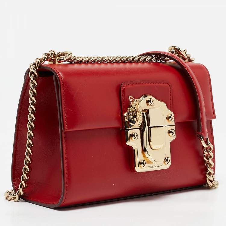 Pre Owned Dolce & Gabbana Red Leather Lucia Bee Shoulder Bag 